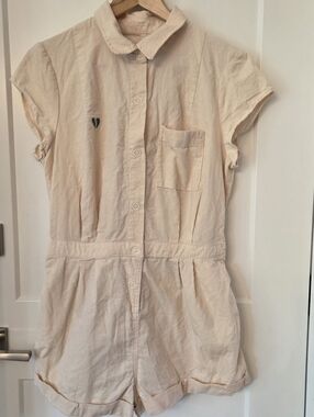 Urban Outfitters Quinn Shortie Corduroy Romper Cream Emboroidered Western Y2K L